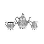 A late 19th century Anglo - Indian unmarked silver three-piece tea service, Madras circa 1890