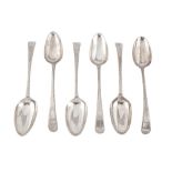 A matched set of six George III sterling silver tablespoons, London 1773/74/75 by Hester Bateman