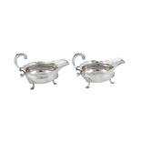 A pair of George II sterling silver sauce boats, London 1751 by John Harvey I (this mark reg. 16th A