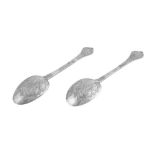 A pair of James II sterling silver spoons London 1685 by Lawrence Coles