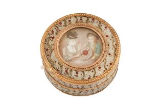 A late 18th century Louis XVI French gold mounted Vernis Martin kinetic snuff box, Rennes 1781-89