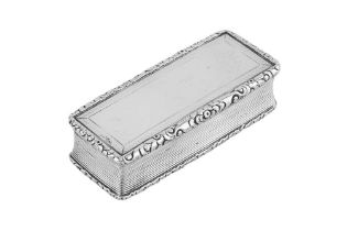 A William IV sterling silver snuff box, Birmingham 1830 by Nathaniel Mills