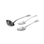 A Victorian sterling silver soup ladle and basting spoons, London 1869 by George Adams of Chawner an