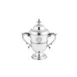 A George II sterling silver twin handled cup and cover, London 1749 by Fuller White (reg. 31st Dec 1