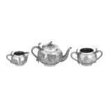 A late 19th century Anglo – Indian unmarked silver three-piece tea set, Calcutta circa 1880