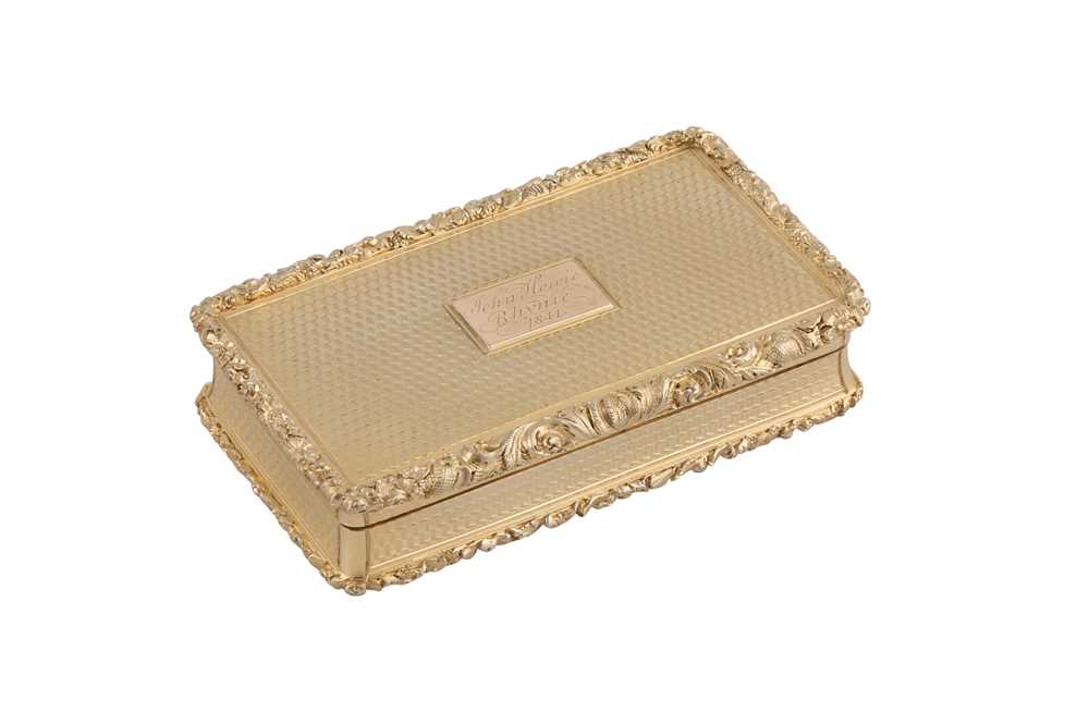 A William IV sterling silver gilt snuff box, Birmingham 1831 by Nathaniel Mills