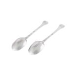 A pair of James II sterling silver spoons London 1686 by Isaac Pinckney