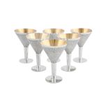 A set of six Elizabeth II modernist sterling silver cocktail goblets, London 1966 by Gerald Benney (
