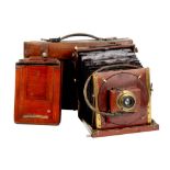 A good unmarked half plate Mahogany and Brass field camera
