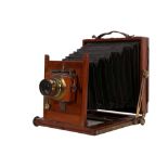 A Unmarked Half Plate Wood & Brass Field Camera