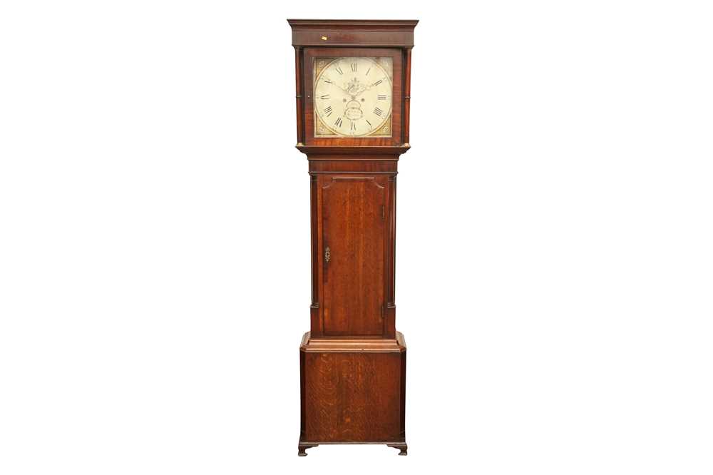 W. COFTEN - KIRKHAM. 19TH CENTURY MAHOGANY LONG CASED CLOCK, WITH PAINTED DIAL. c1760
