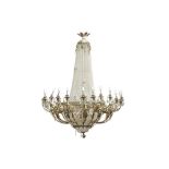 AN EXCEPTIONALLY LARGE AND ORNATE 19TH CENTURY FRENCH STYLE BRASS TENT AND BAG CHANDELIER