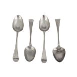 A MIXED GROUP OF FOUR GEORGE III STERLING SILVER TABLESPOONS