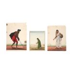 THREE PORTRAITS OF INDIAN VILLAGERS Company School, possibly Tanjore (Thanjavur), Tamil Nadu, and De