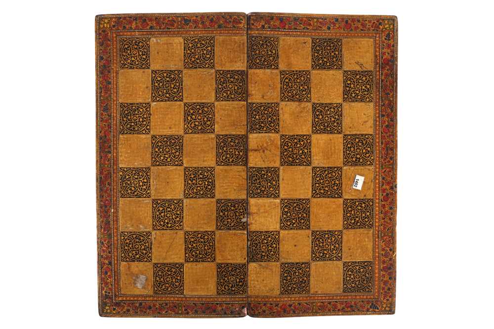 A DOUBLE-SIDED LACQUERED AND GILT CHESS AND BACKGAMMON BOARD Kashmir, Northern India, 19th century