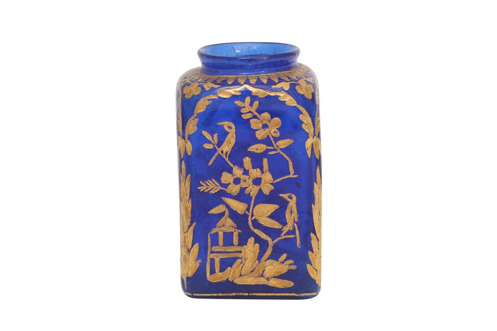 A WHEEL-CUT AND GILT COBALT BLUE GLASS INKWELL Mughal India, 18th century