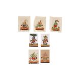 SEVEN MICA PAINTINGS OF THE HINDU GOD VISHNU'S VARIOUS INCARNATIONS (AVATARS) Tiruchirappalli (Trich