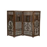 A HARDWOOD FOLDABLE FOUR-PANEL MASHRABIYA SCREEN Ottoman Egypt, the panels late 18th century, the fr