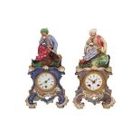 TWO ORIENTALIST PORCELAIN MANTEL CLOCKS WITH RESTING TURKS France, mid to late 19th century