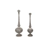 TWO INDIAN SILVER ROSEWATER SPRINKLERS Kutch, Gujarat, West India, mid to late 19th century