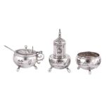 AN IRAQI SILVER AND NIELLO THREE-PIECE CRUET SET Sabean-Mandean community in Omara, Iraq, circa 1940