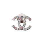 Chanel Pink Crystal CC Logo Brooch