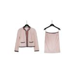 Chanel Pink Leather Skirt Suit - Size 34