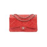 Chanel Red Embossed Jumbo Classic Double Flap Bag