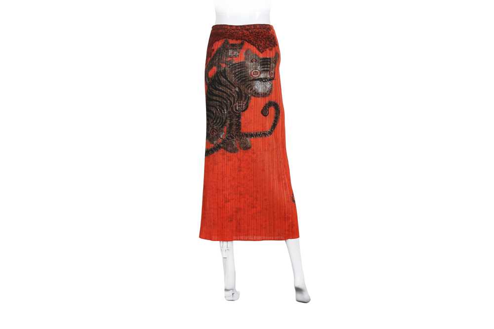 Pleats Please Issey Miyake Orange Print Skirt - Size 5 - Bild 2 aus 5