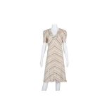 Salvatore Ferragamo Cream Silk Stripe Tea Dress - Size 44