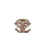Chanel Pink Crystal CC Logo Ring