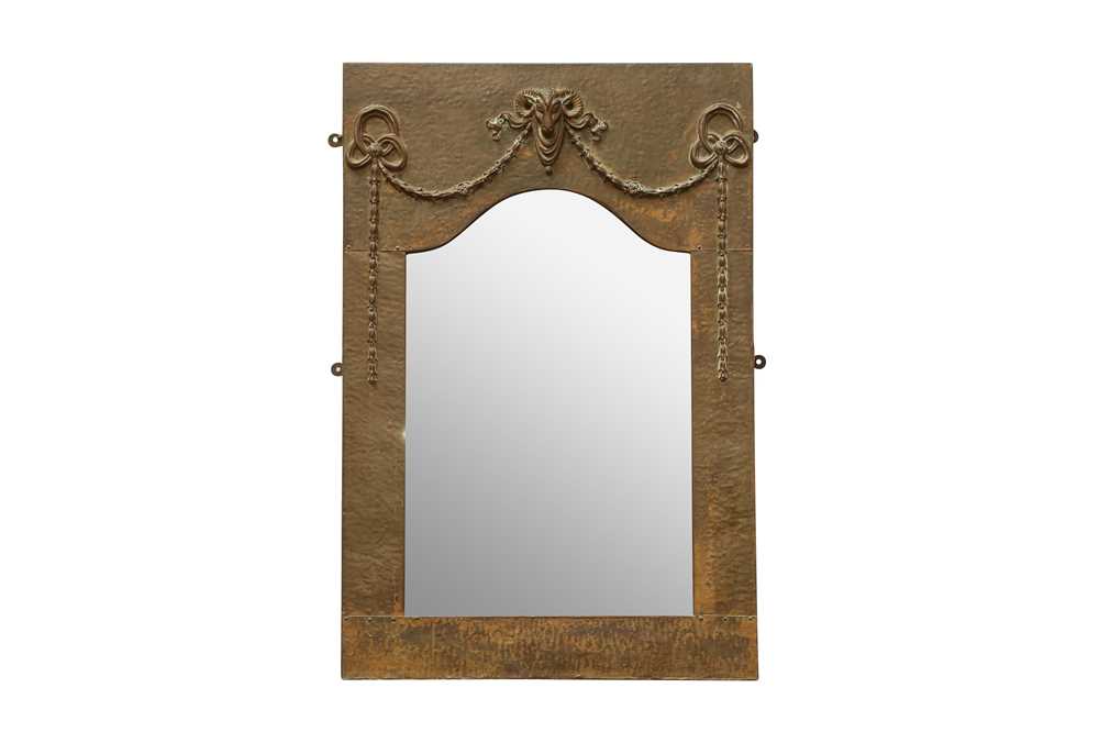 AN ARTS AND CRAFTS PLANISHED COPPER FRAMED MIRROR