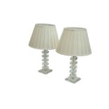 A PAIR OF GLASS STACK TABLE LAMPS