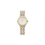 AN OMEGA DE VILLE LADIES STAINLESS STEEL AND GOLD PLATED QUARTZ BRACELET WATCH