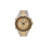 A MEN'S SEIKO STAINLESS STEEL AND GOLD PLATED QUARTZ CHRONOGRAPH BRACELET WATCH WITH ALARM
