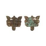 A PAIR OF CHINESE GILT-BRONZE 'BEAST MASK' FITTINGS.