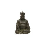 A CHINESE BRONZE FIGURE OF CROWNED BUDAI HESHANG.