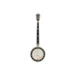 AN UNUSUAL EARLY TWENTIETH CENTURY MOTHER OF PEARL FIVE STRING RESONATOR BANJO