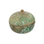 A CHINESE BRONZE DOMED BOX AND COVER, PROBABLY HAN DYNASTY;