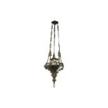 AN INDIAN BRASS HANGING INCENSE BURNER, LATE 19TH CENTURY