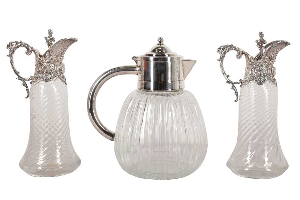 PAIR OF CLARET JUGS AND OTHER CLARET JUG