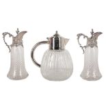 PAIR OF CLARET JUGS AND OTHER CLARET JUG