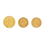 A GROUP OF THREE GOLD COINS