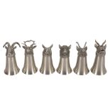 SET OF SIX ANIMAL HEAD STIRRUP CUPS