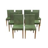 A SET OF EIGHT PONY HIDE UPHOLSTERED DINING CHAIRS