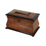 A VICTORIAN MAHOGANY AND EBONISED BOMBE FORM TEA CADDY