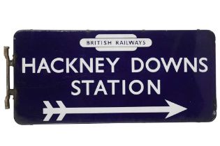 A BRITISH RAILWAYS HACKNEY DOWNS STATION ENAMEL SIGN