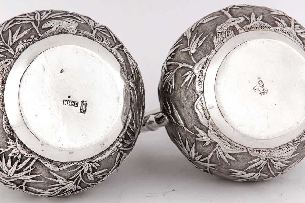 An early 20th century Chinese Export silver three-piece bachelor tea set, Canton circa 1900 retailed - Image 5 of 5