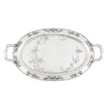 A late 19th / early 20th century Chinese Export unmarked silver twin handled tray, Canton circa 1900