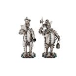 A pair of early 20th century German silver, shell and paste set figures, import marks for London 190